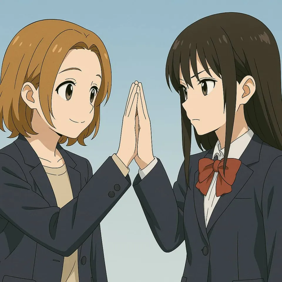 Yuni and Mary press their hands together, happy to see each other again
