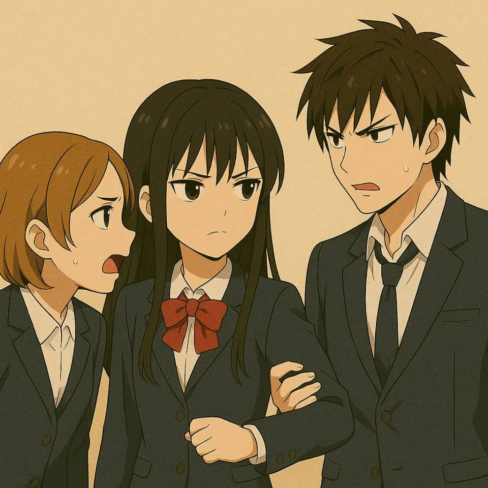 Mary stands between Yuni and an angry Kayo