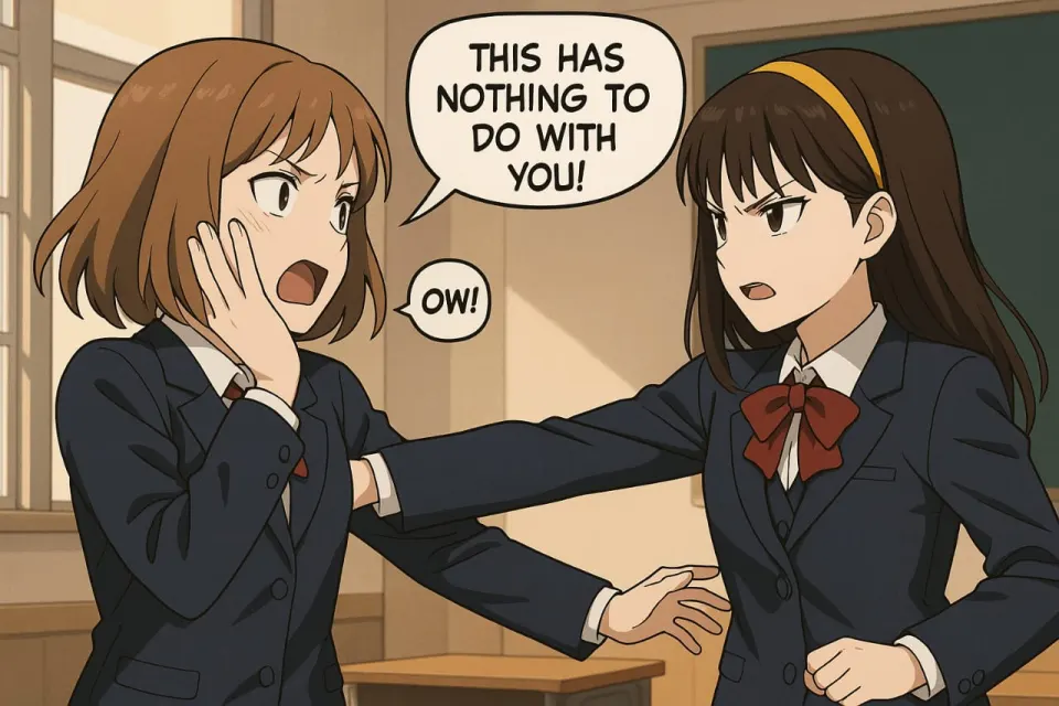 Sarina slaps a classmate who mocked her, telling her it is none of her business