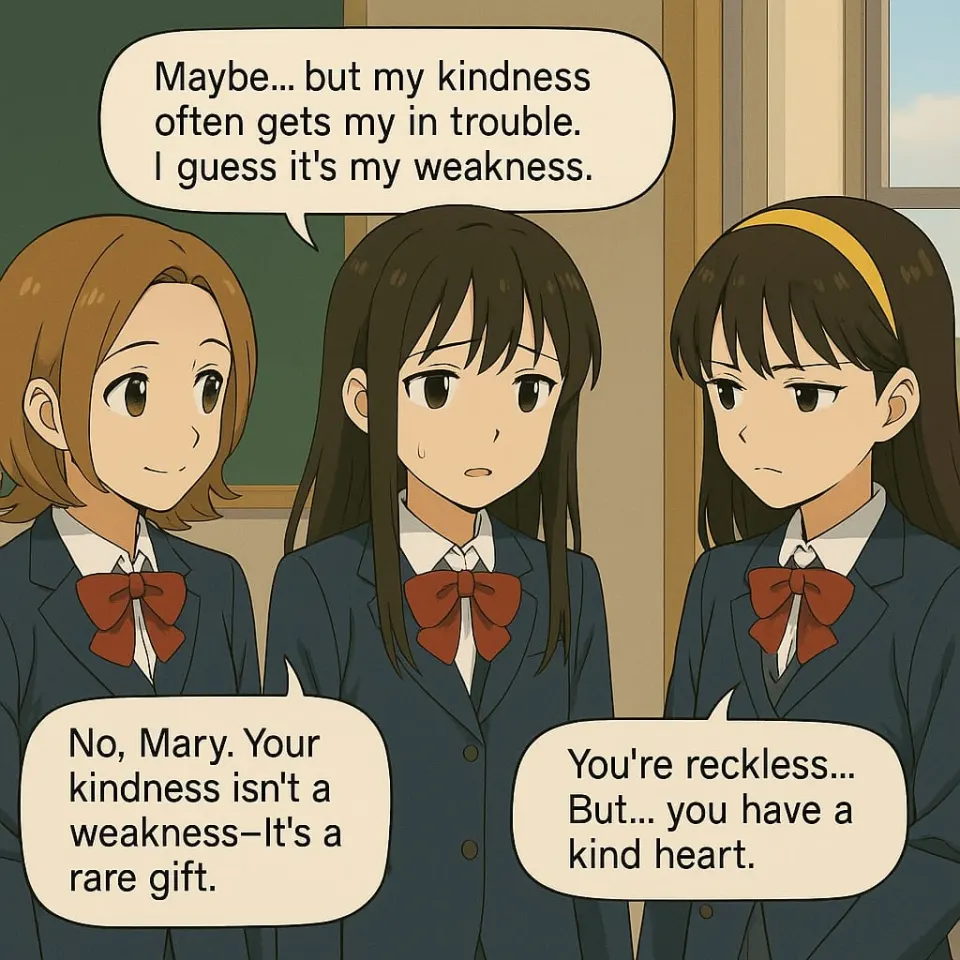 Mary, Yuni and Sarina talk about whether kindness is a weakness