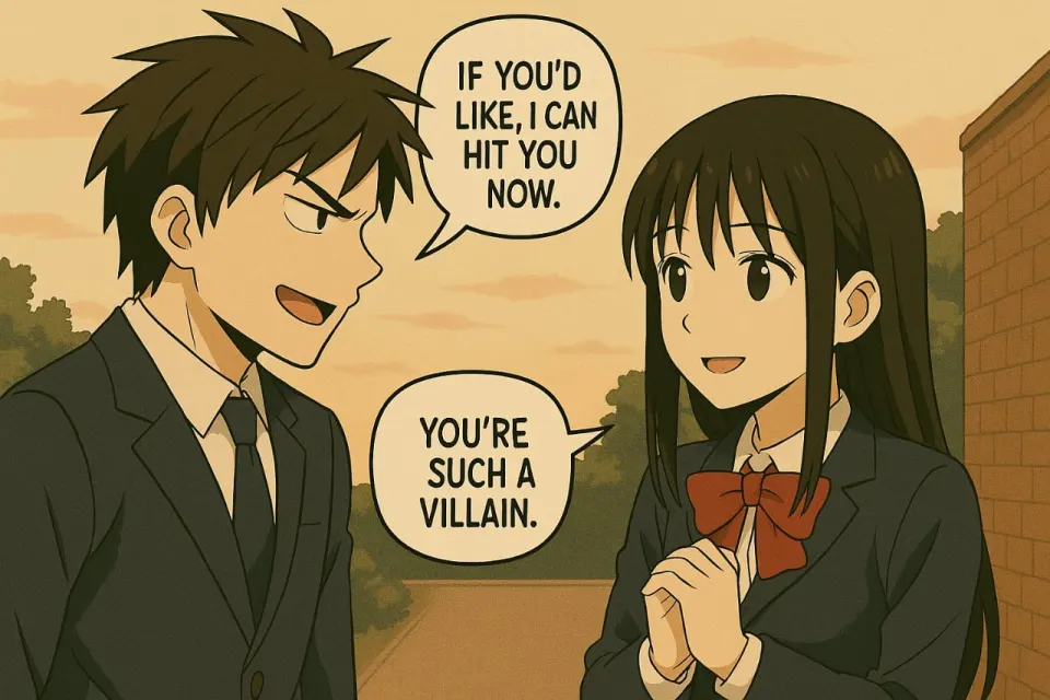 Kayo teases Mary, who calls him a villain